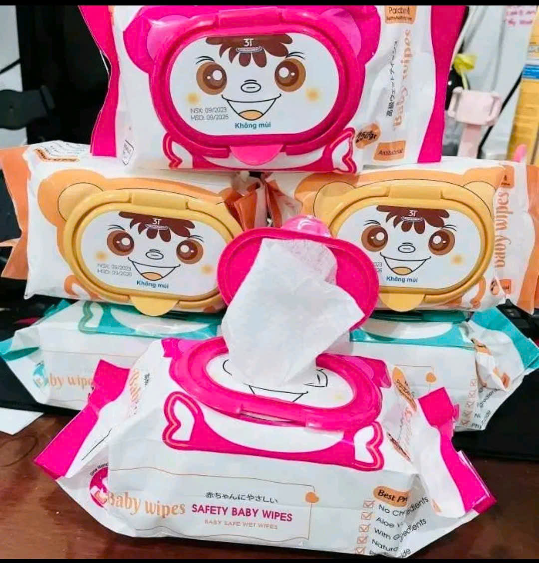  Thùng 10 bịch khăn ướt BABY WIPES 650 grs không mùi nhiều màu sắc dùng được cho bé 
