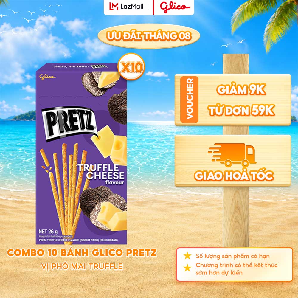 Combo 10 Hộp Bánh Que Snack Nướng Giòn PRETZ ROCKSTAR Vị Phô Mai Nấm - 26G/Hộp
