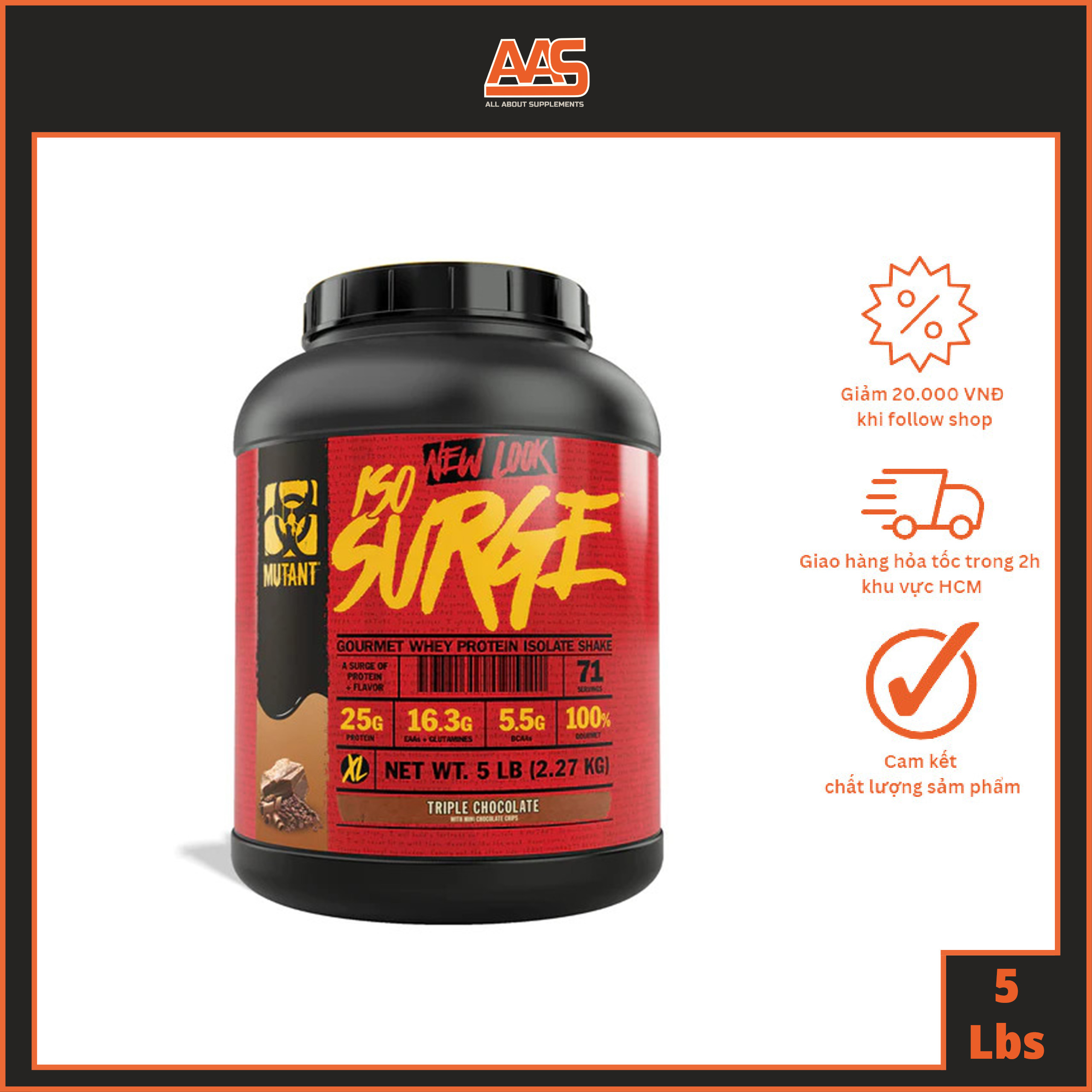 Whey protein - mutant - iso surge - 5lbs - bổ sung 100% whey protein isolate - từ canada
