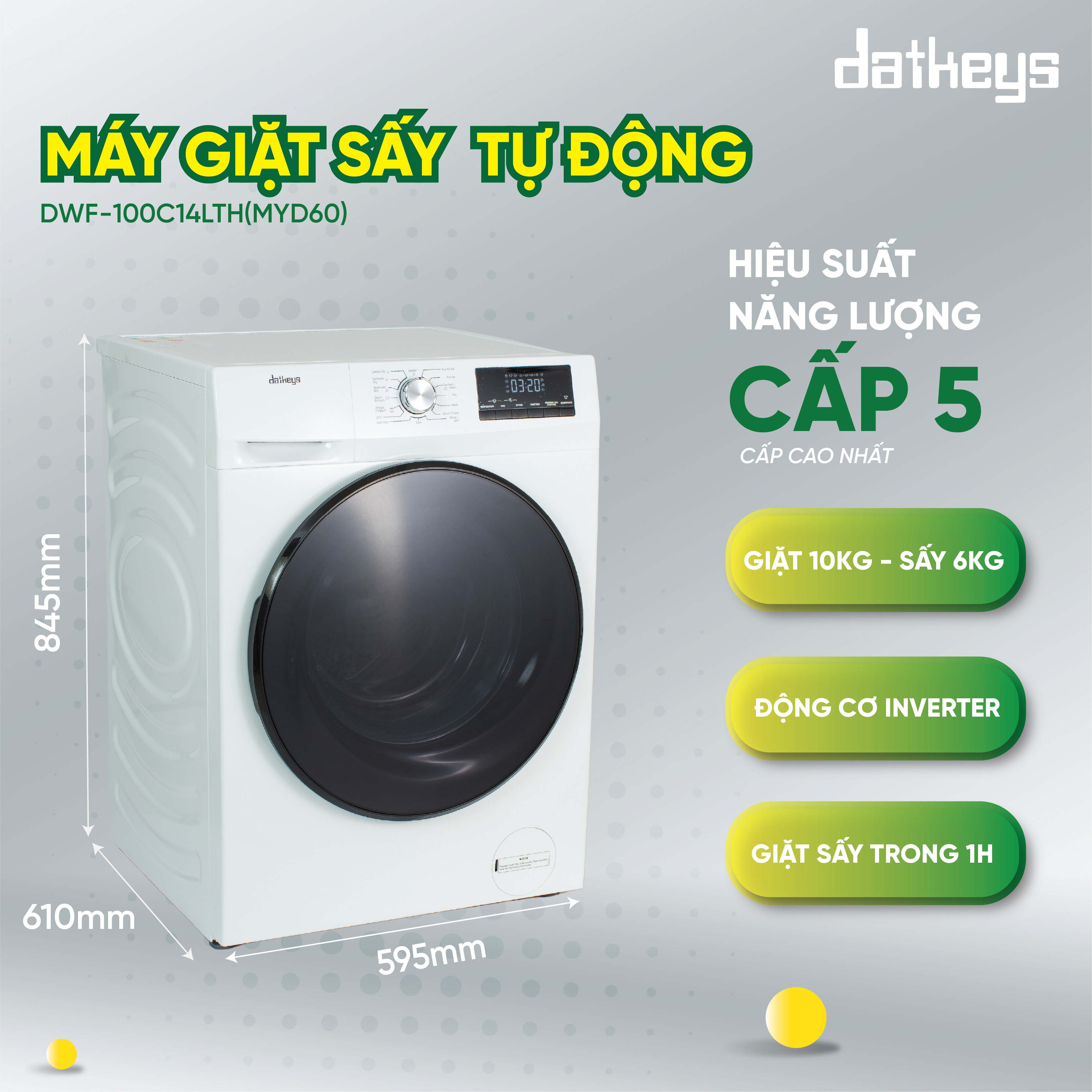 Máy giặt sấy tự động Datkeys 10Kg Model DWF-100C14LTH-MYD60
