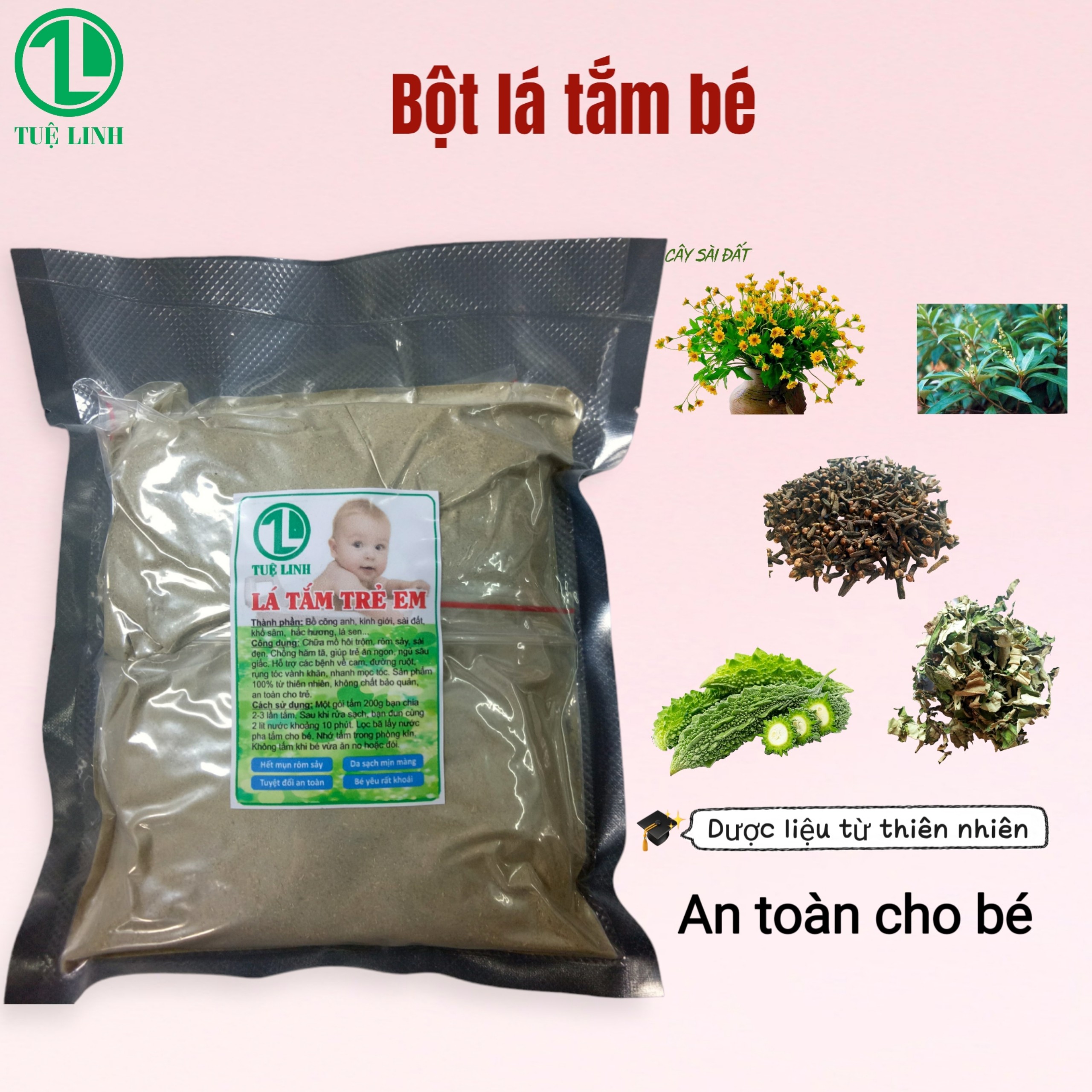 Bột lá tắm trẻ em 1kg tặng túi lọc