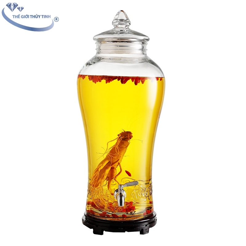 Bình ngâm rươu sâm thủy tinh nạp phúc 6 lít