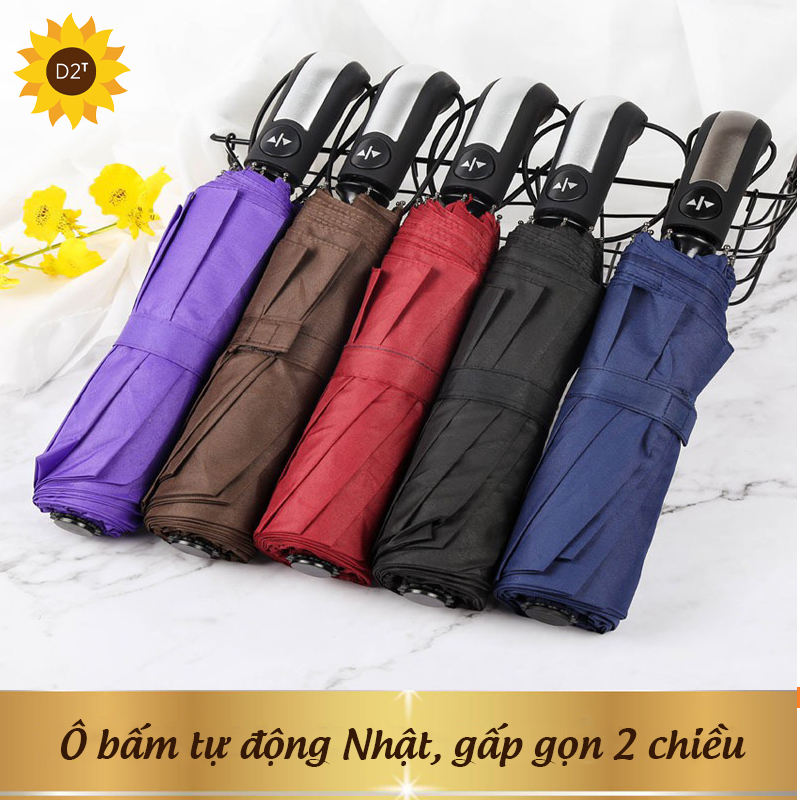 Ô bấm tự động bật mở, tự động gấp gọn 2 chiều che nắng mưa tiện lợi, 10 nan chắc chắn