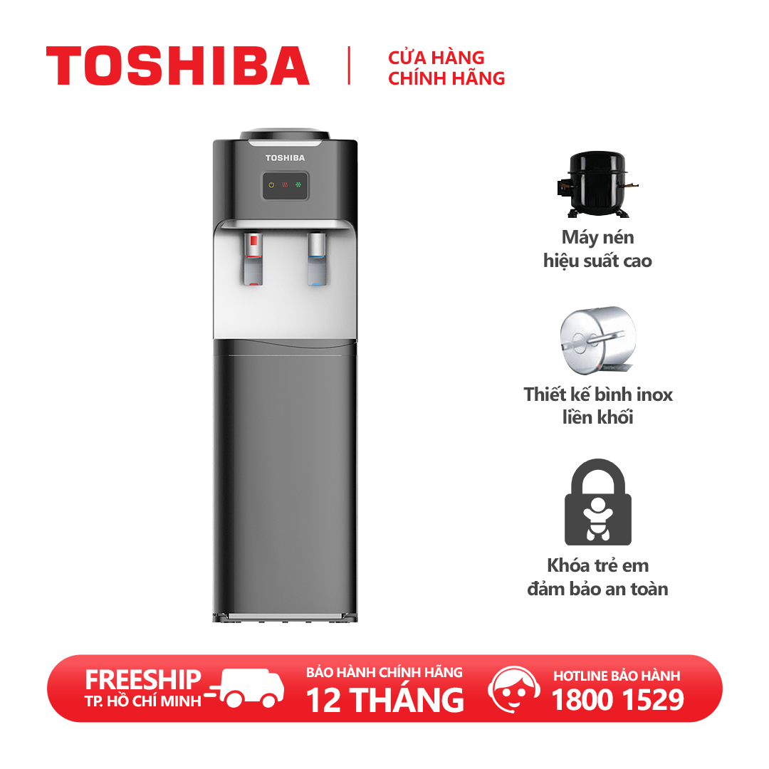 [TRẢ GÓP 0%] Cây nước nóng lạnh Toshiba RWF-W1664TV(K1)- Thiết kế bình inox liền khối, đảm bảo không rò rỉ nước, Khóa trẻ em, Ngăn chứa ly rộng 20L- Hàng chính hãng, bảo hành 12 tháng, chất lượng Nhật Bản