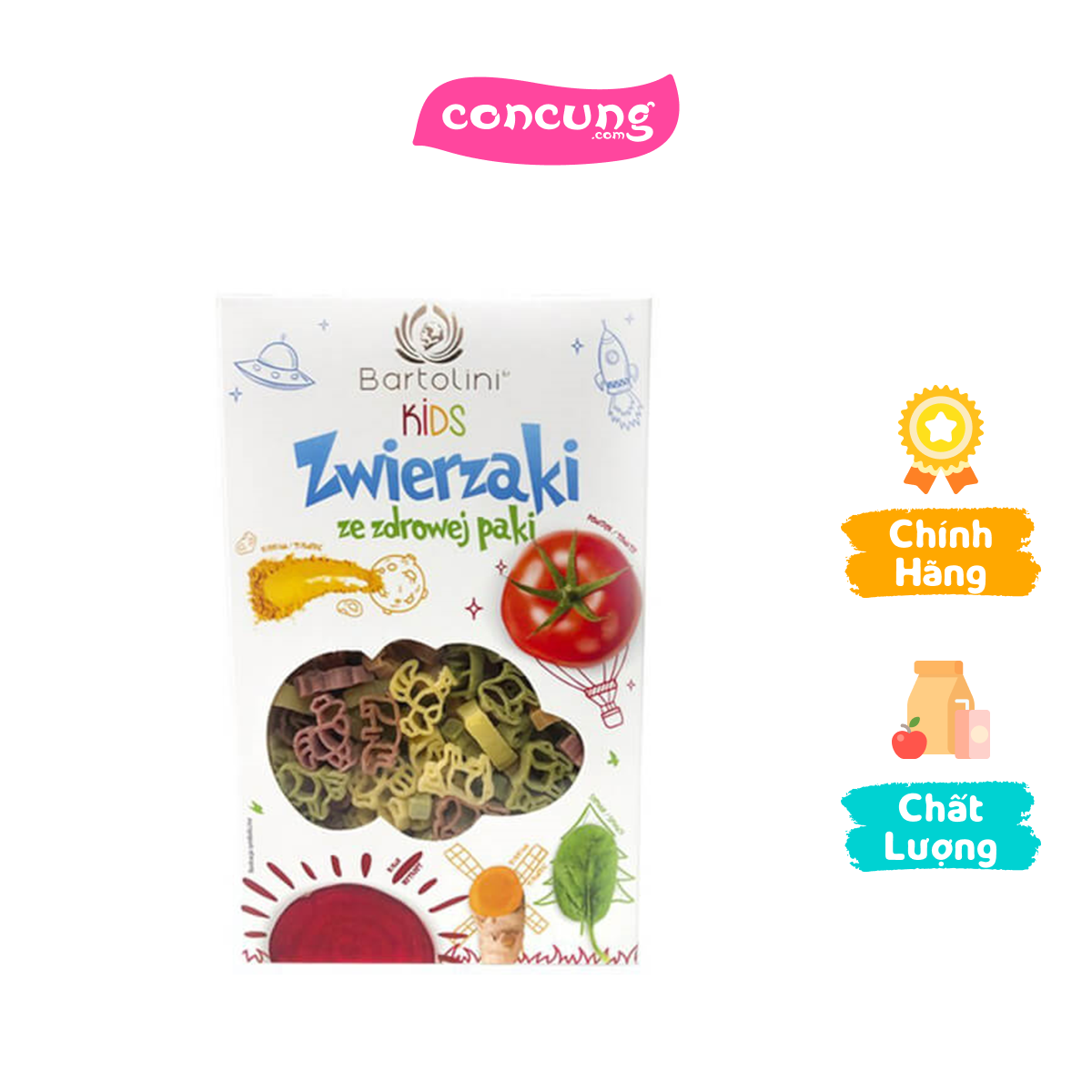 Mì nui rau củ cho bé hình động vật Bartolini 250g