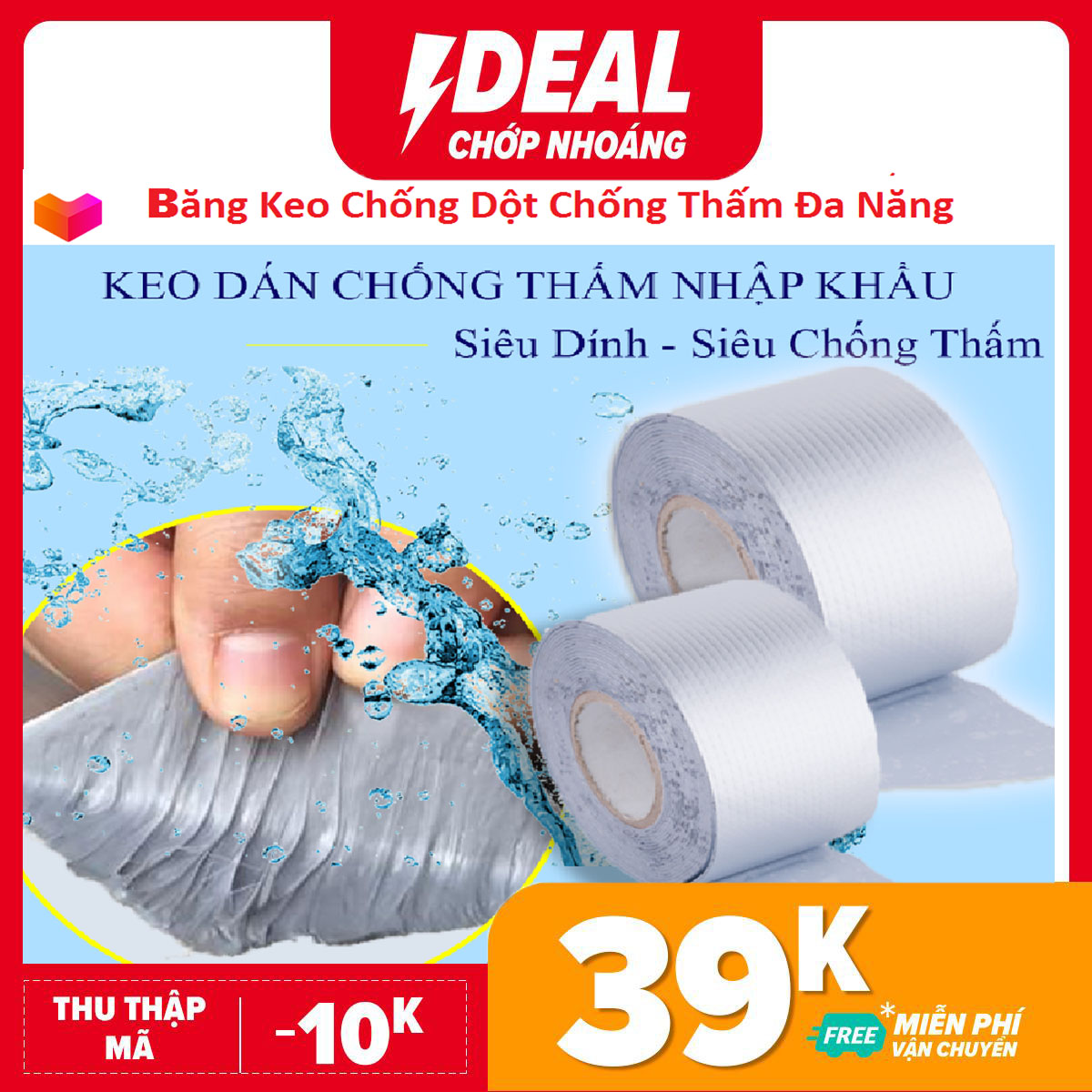 (loại to 10cm) Băng Keo Siêu Dính Đa Năng, Keo dán chống thấm đa năng Nhật bản cho tường, trần nhà, mái tôn, ống nước, bể nước, xô chậu, phao bơi, bể bơi, đồ bơm hơi