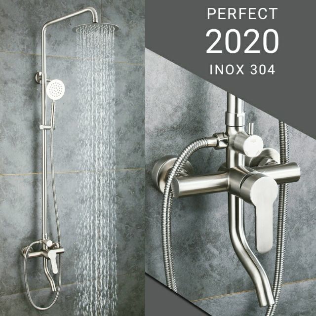 Bộ sen cây tắm đứng Mas inox SUS304, chất liệu 100% inox 304 xước mờ cao cấp, không đúng hoàn tiền