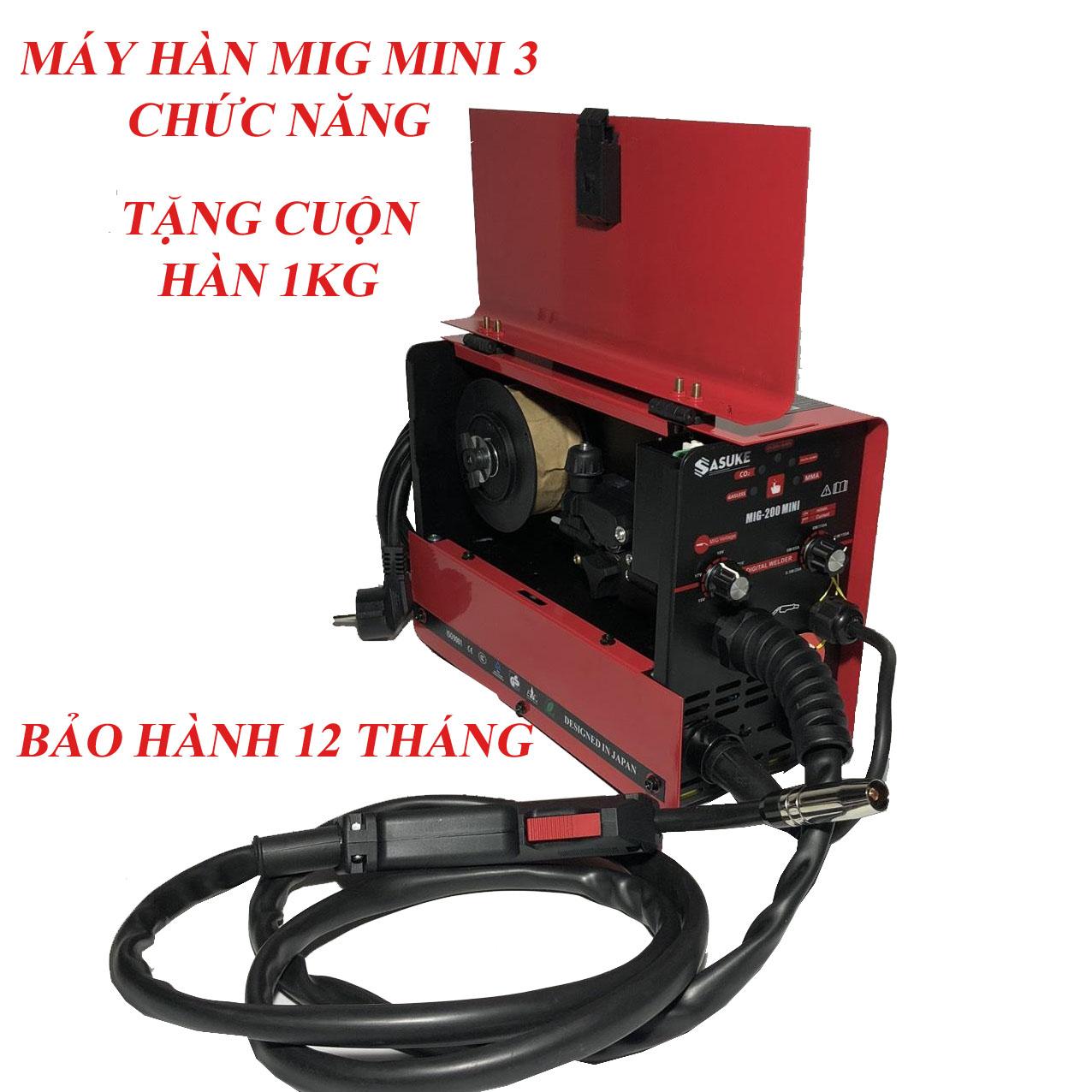 Máy hàn Mig SASUKE 200 mini tặng kèm cuộn hàn không cần khí-không dùng khí 3 chức năng-Bảo hành 12 tháng