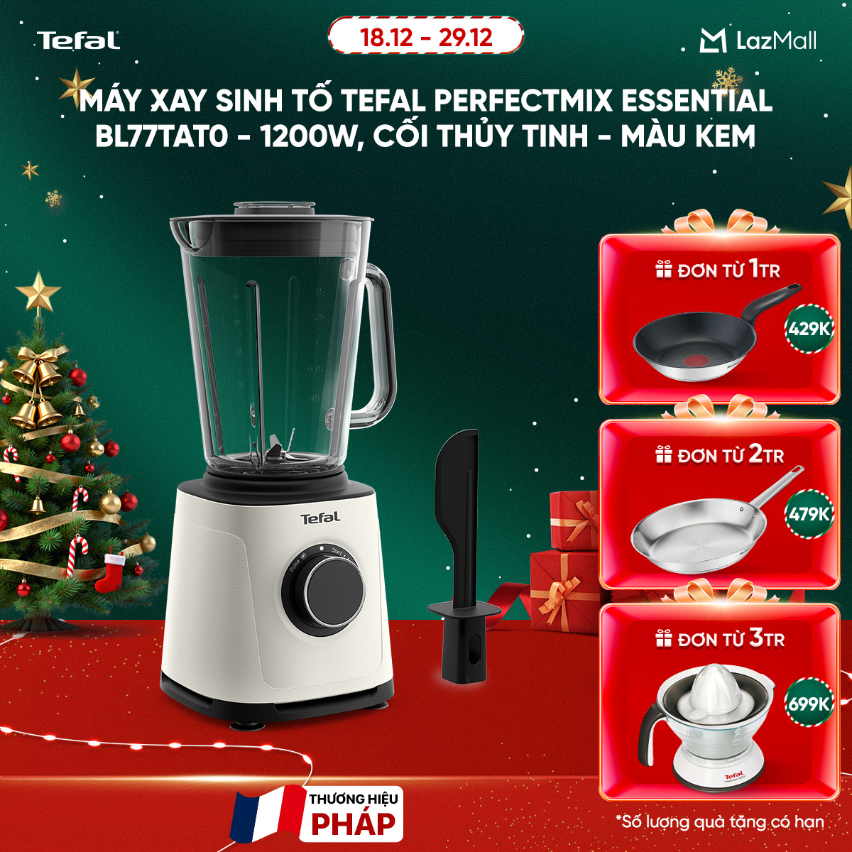   DEAL RẺ CHẠM SÀN MUA LÀ CÓ QUÀ  SỐ LƯỢNG CÓ HẠN  Máy xay sinh tố Tefal PerfectMix Essential BL77TAT0 - 1200W cối thủy tinh - Màu kem 