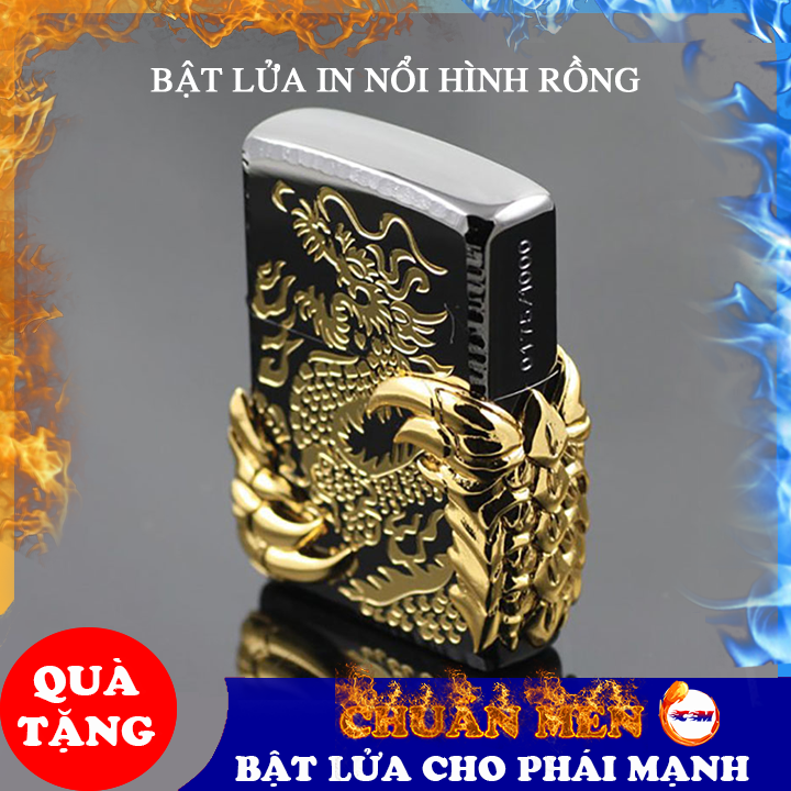 Bật lửa zippo xăng đá Chuẩn Men hình rồng nổi chất liệu kim loại sang trọng - GD0767
