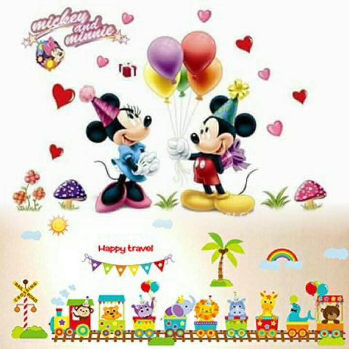 Decal dán tường mickey và đoàn tàu thú
