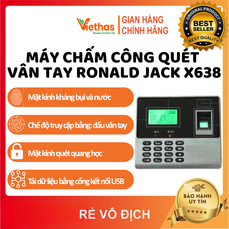 Máy chấm công quét vân tay ronald jack x638 +usb 16gb
