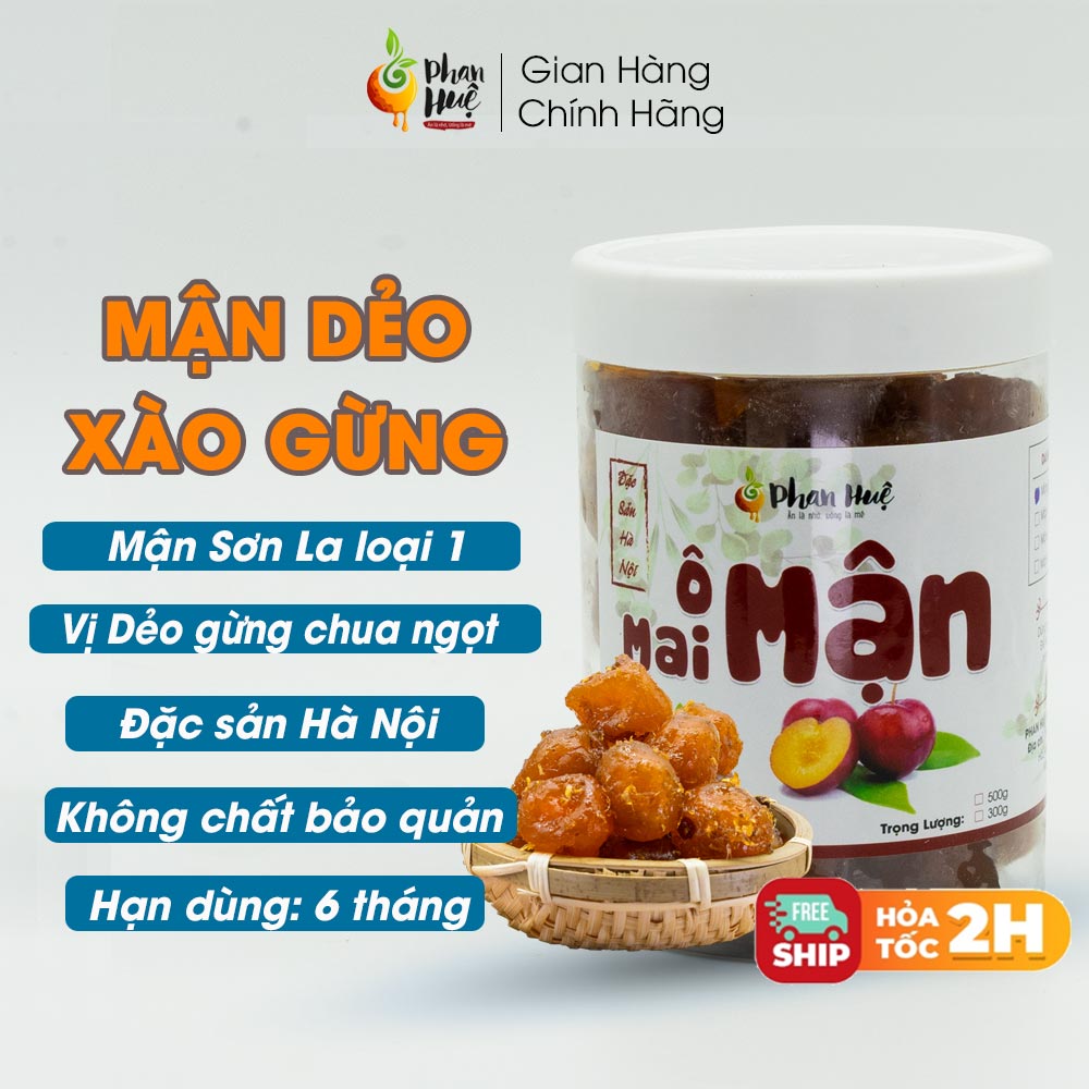 Mận Khía Xào Gừng Phan Huệ hộp 500g. Vị chua ngọt gừng.Mận Chọn Lọc. Đặc sản Hà Nội