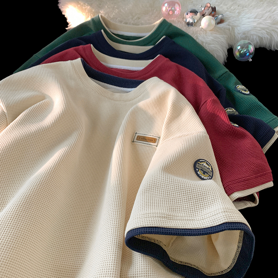 Áo phông form rộng collection sunpoint áo thun tay lỡ nam nữ form rộng unisex tổ ong dệt cotton 100% phối layer