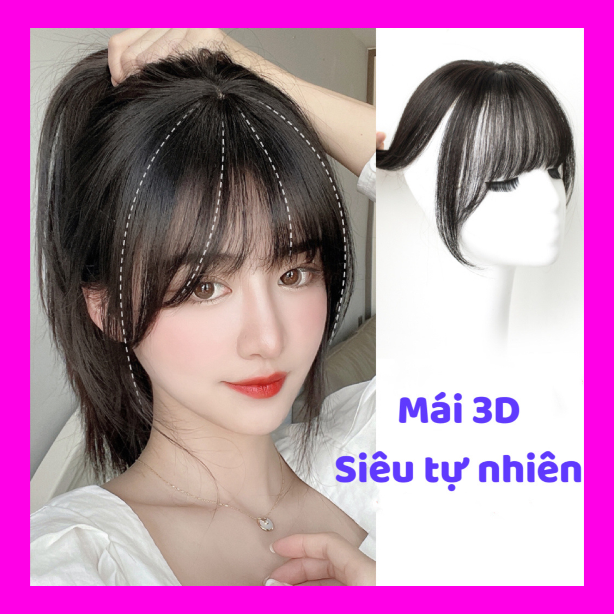 Tóc mái giả 3D cao cấp, Tóc giả mái thưa 3D che hói - MÁI THƯA 3D
