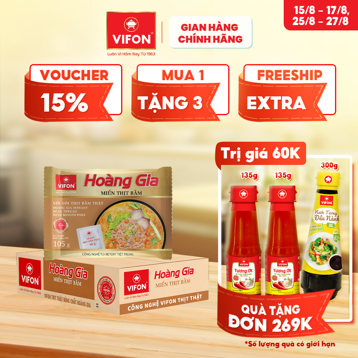 [VOUCHER đến 80K]-Hoàng Gia Miến Thịt Bằm VIFON 105gr/gói