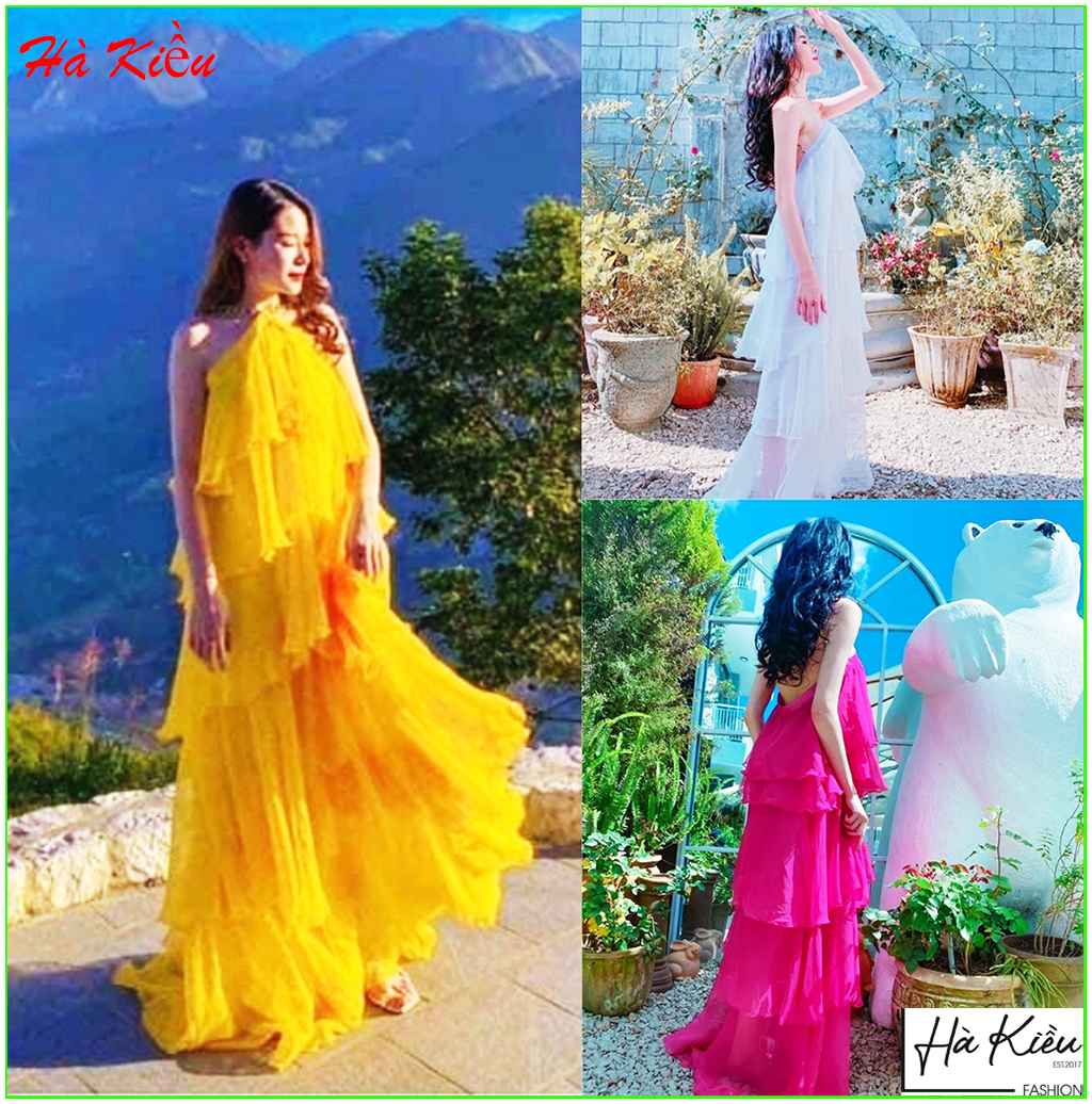 Đầm maxi đi biển phối tầng sang trọng quý phái siêu xinh Hà Kiều MSP396 chất Voon 2 lớp