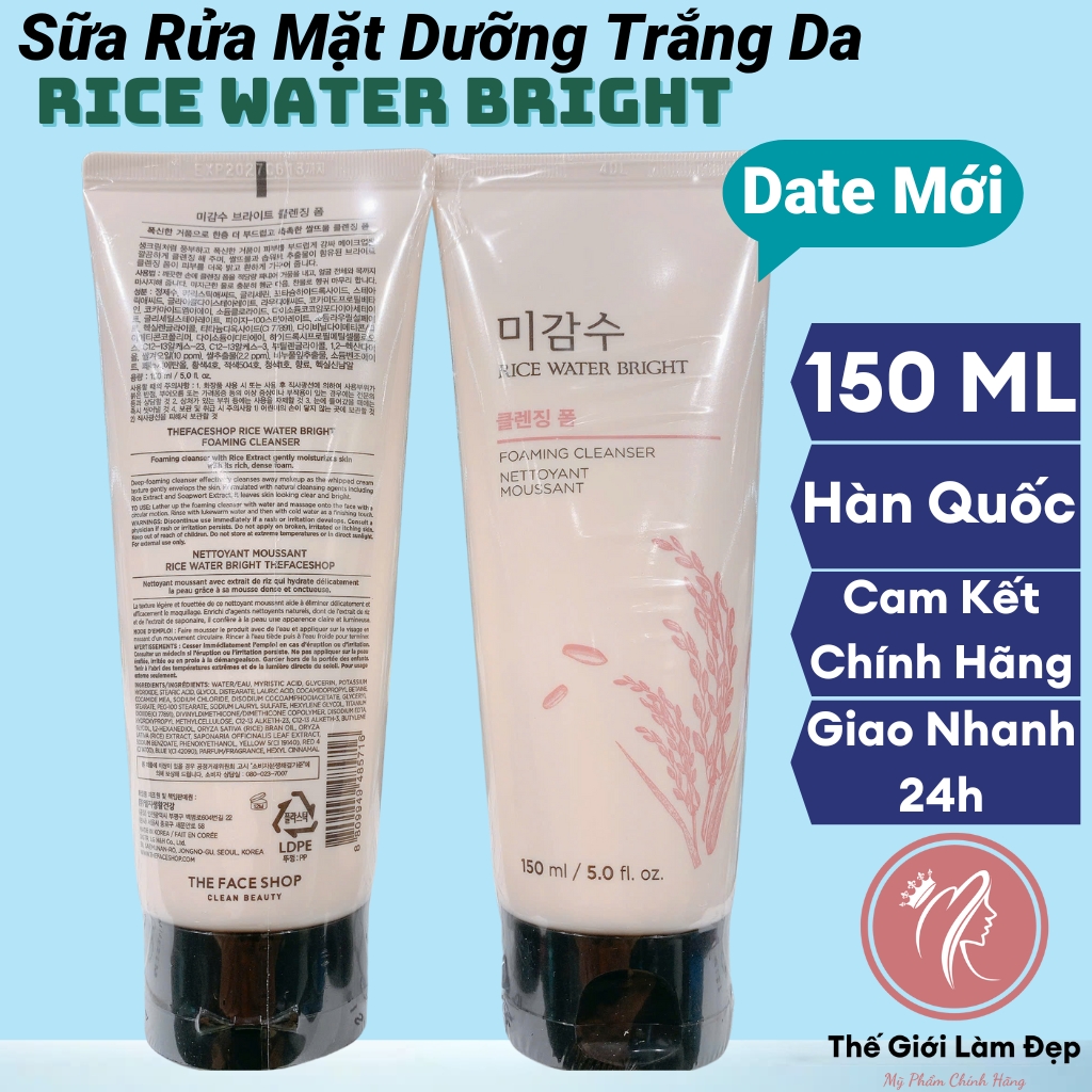 Sữa rửa mặt dưỡng trắng da ẩm gạo thefaceshop rice water bright kiềm dầu facial cleanser face wash foam mỹ phẩm hàn quốc nam nữ 150ml,srm sửa gel kem rửa mặt bộ chăm sóc sạch da mặt ngừa dầu mụn lão hoá skincare chuyên sâu tuổi dạy thì-Thế Giới Làm Đẹp
