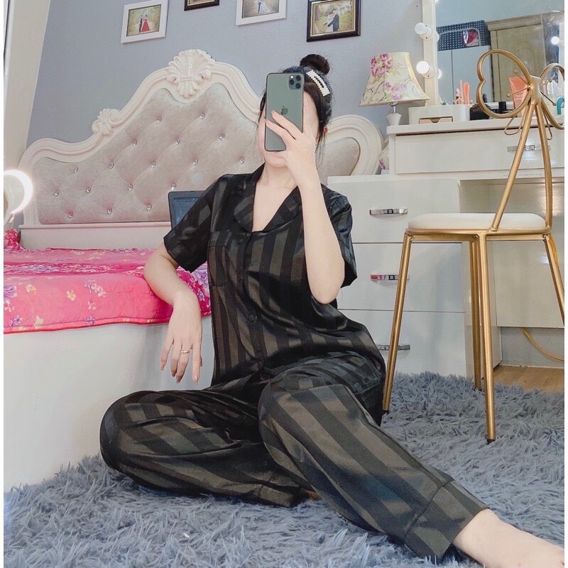 Bộ đồ ngủ pjama kẻ sọc gấm lụa tay cộc quần cộc/lửng/dài