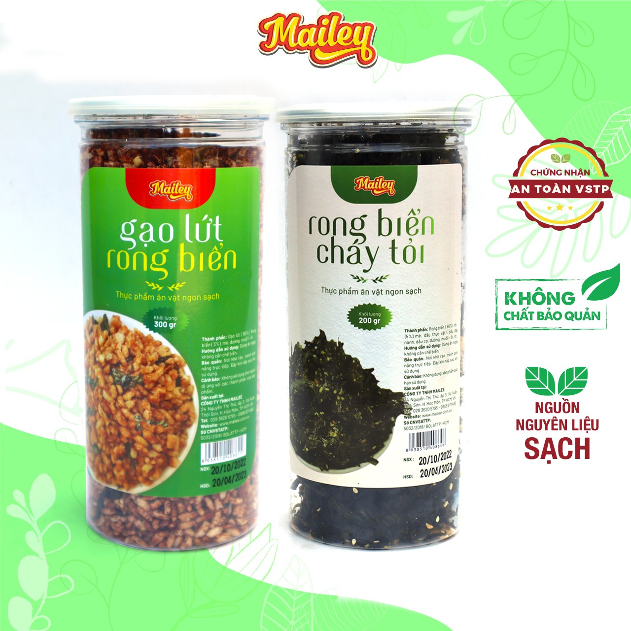 Combo Rong biển cháy tỏi 200g và Gạo lứt sấy rong biển Mailey ăn liền