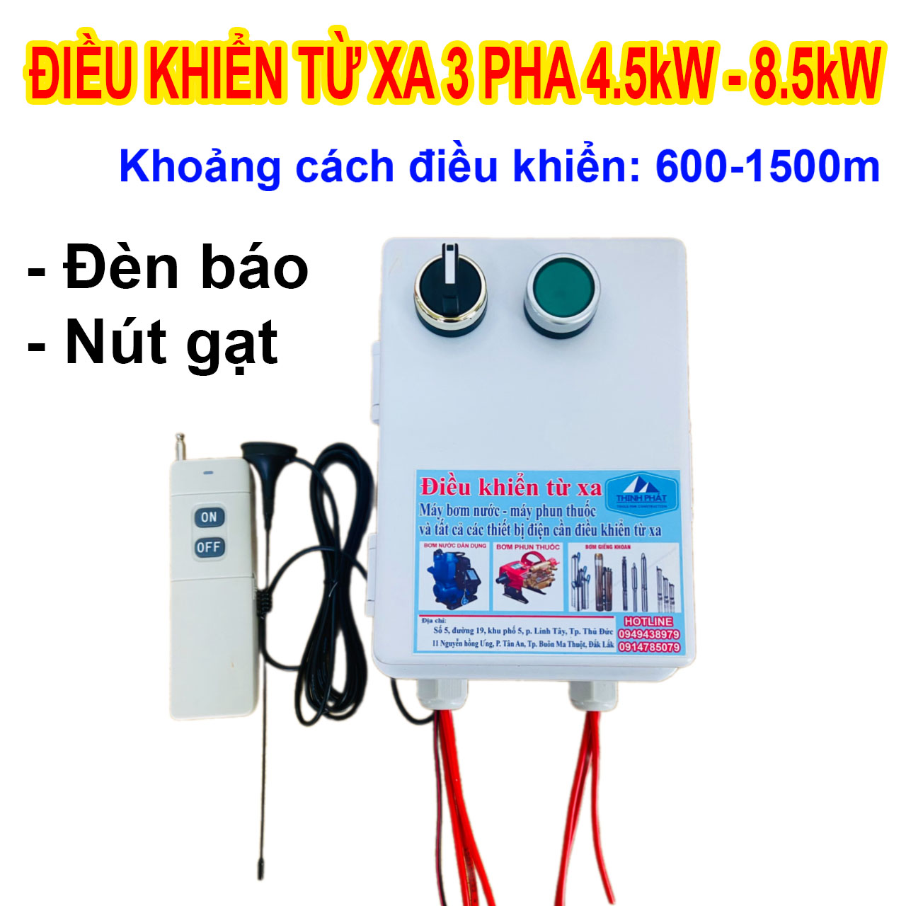 Tủ điều khiển từ xa 3 pha 380v cho máy bơm, máy phun thuốc máy rửa xe... điều khiển bằng remote