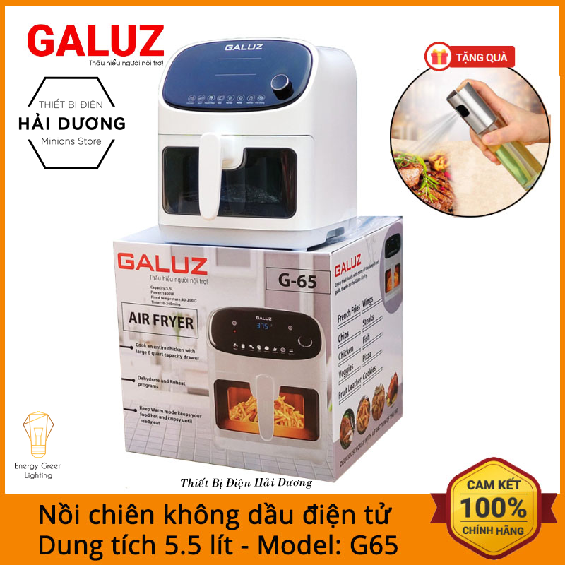 Nồi chiên không dầu điện tử galuz g-65 5.5l 1800w - loại bỏ 80% chất béo, chống dính hoàn hảo, làm chín nhanh - bảo hành 12 tháng