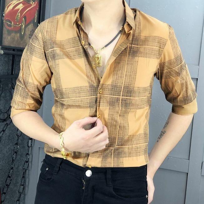 ÁO SOMI NAM KẺ SỌC CARO SANG TRỌNG CHẤT LỤA HƠI CO GIÃN MỀM MỊN,KHÔNG NHĂN THỜI TRANG CAO CẤP CHERYFASHION CR7
