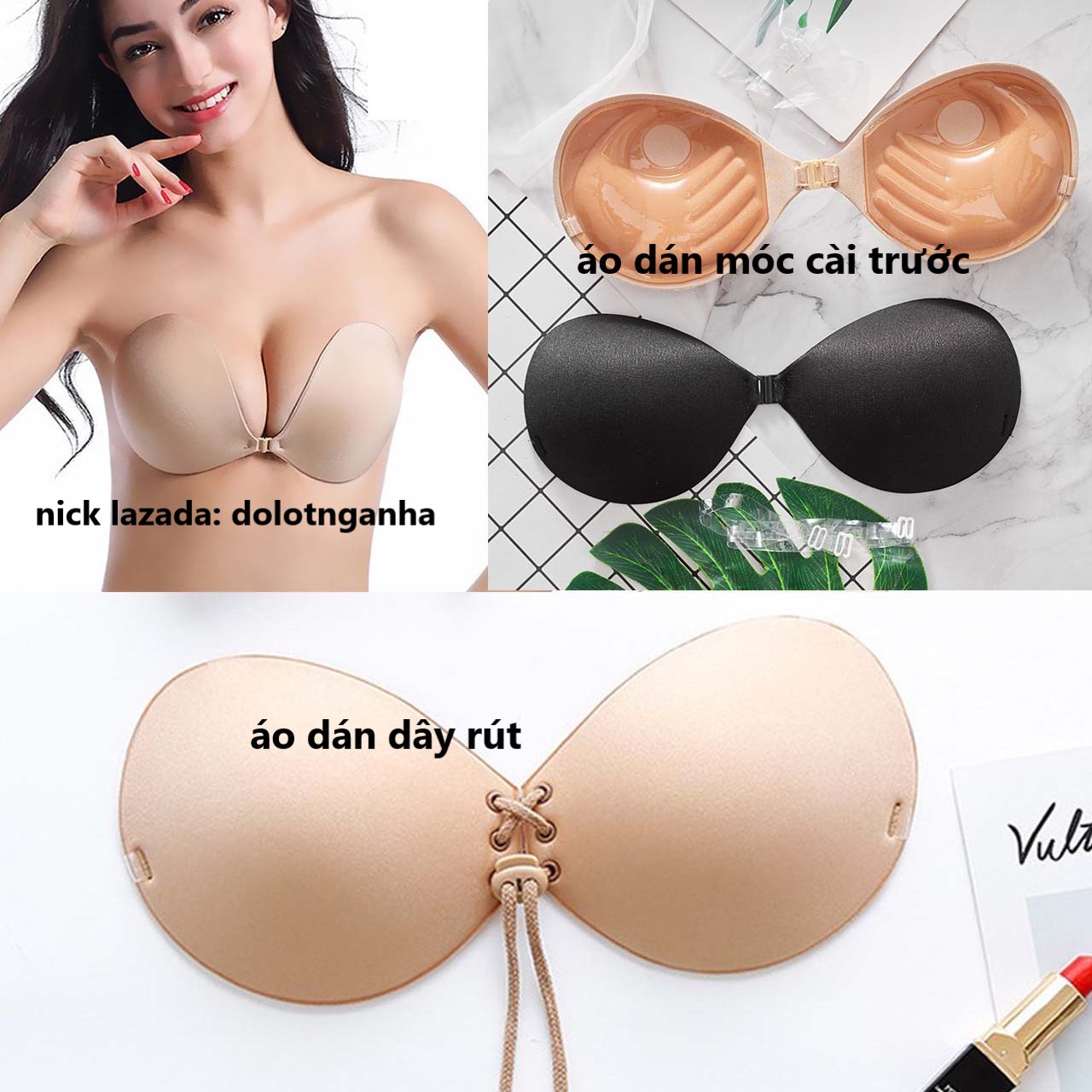 Miếng dán ngực cài trước đệm dày nâng ngực, áo dán ngực silicon