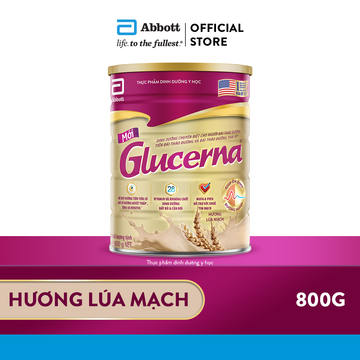 Lon sữa bột Abbott Glucerna Hương Lúa mạch 850/800gram