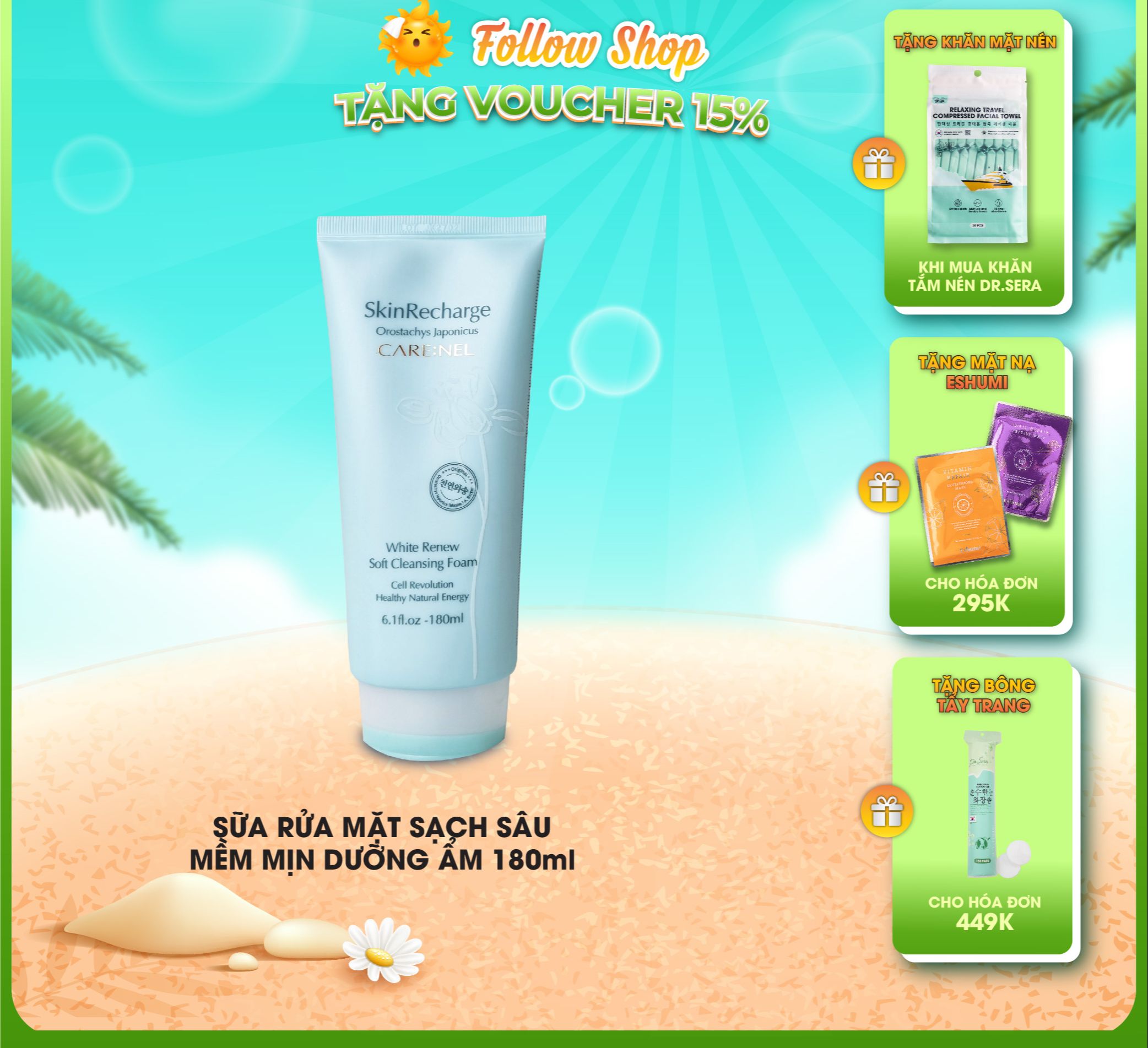 Sữa rửa mặt trắng da dưỡng ẩm tạo bọt rửa mặt dịu nhẹ srm care:nel white renew soft cleansing foam 180ml