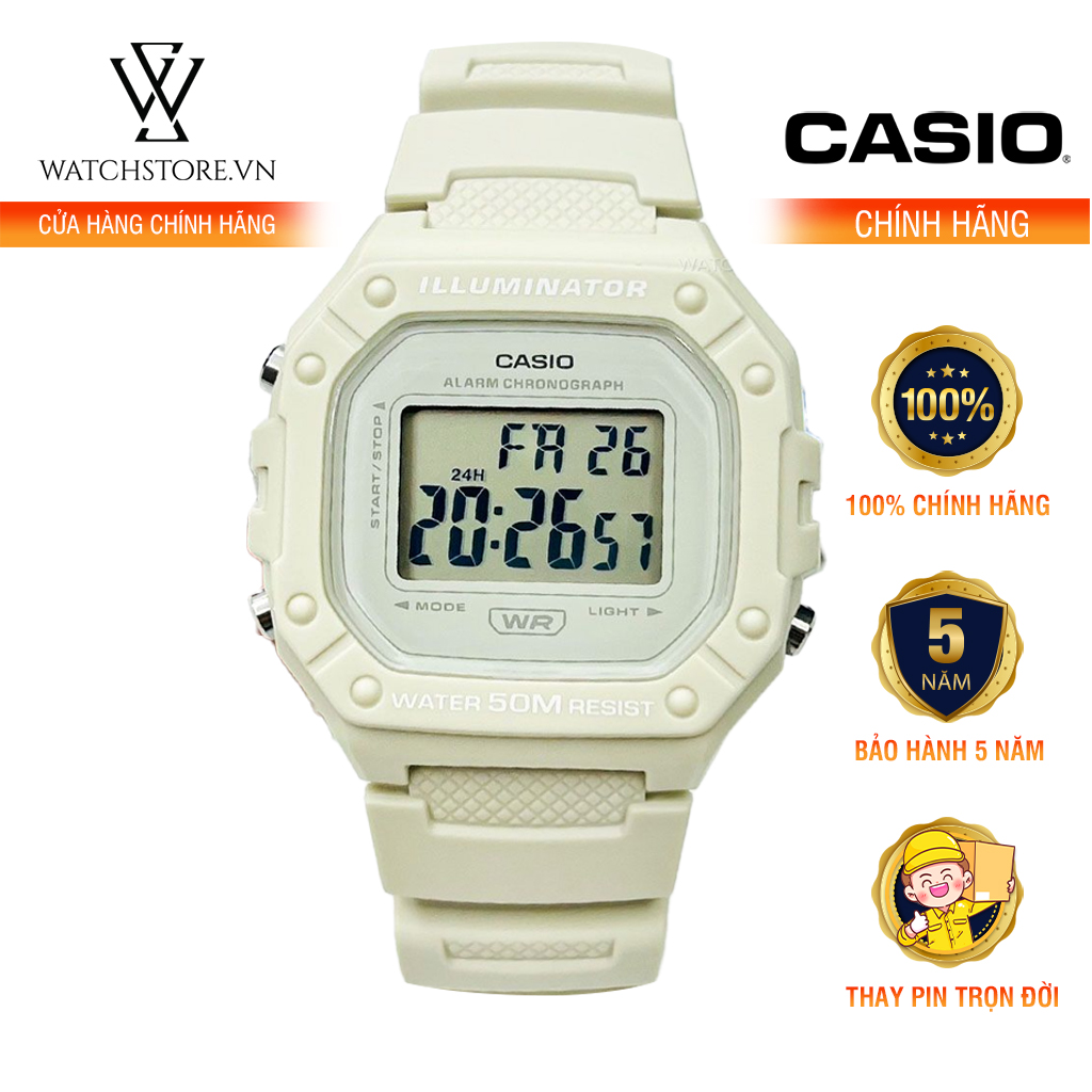 Đồng Hồ Điện Tử Nam Casio Chính Hãng WATCHSTORE W-218HC-8AVDF Thiết Kế Mặt Kính Khoáng 43mm Phong Cách Trẻ Trung Năng Động