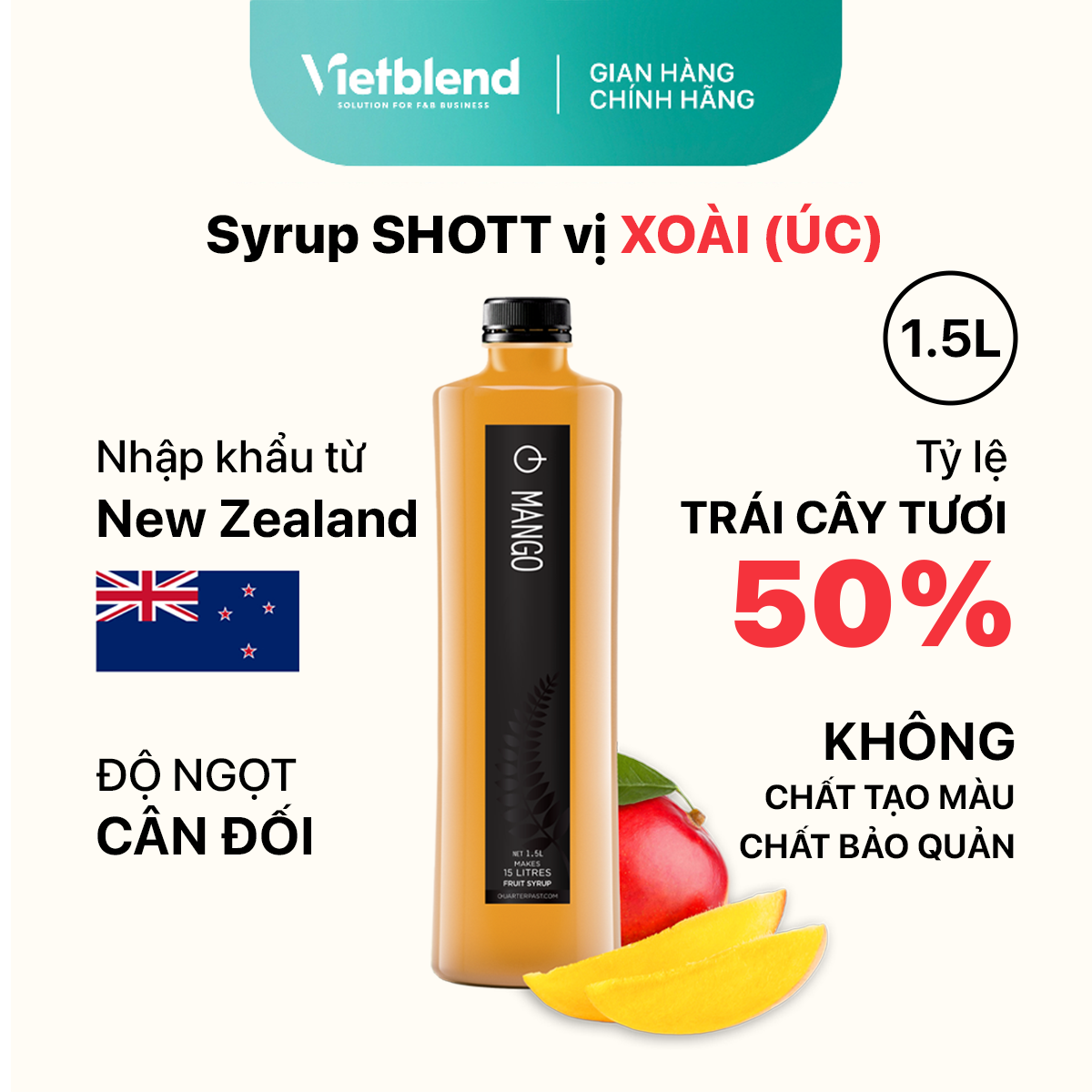 SHOTT Syrup - Mango Flavor - 1.5L Bottle