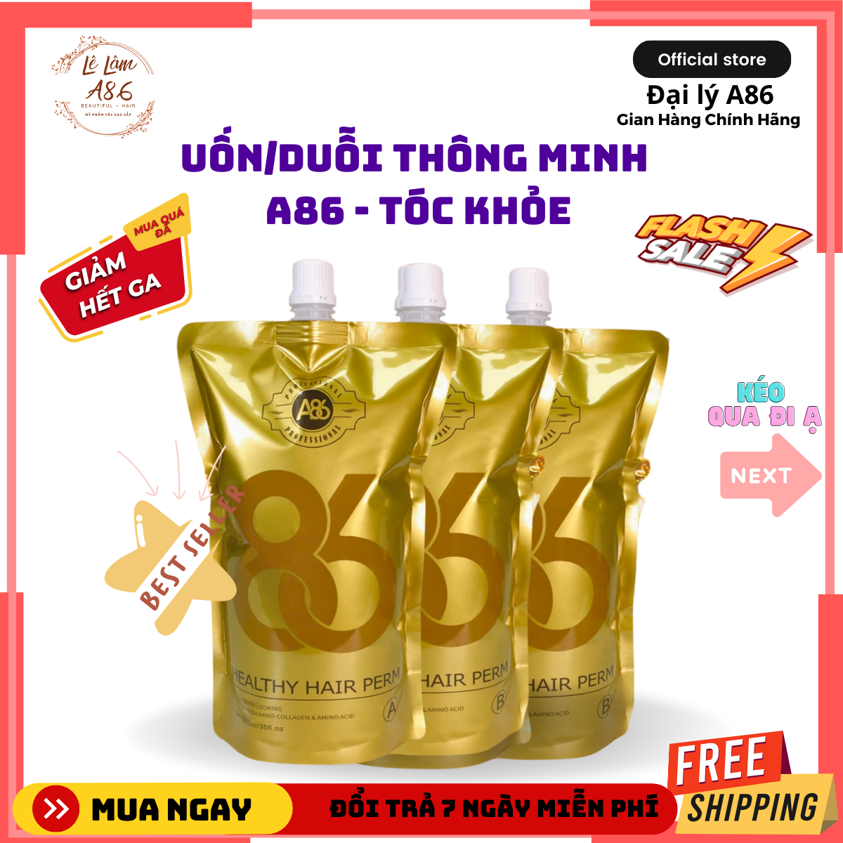 UỐN/DUỖI THÔNG MINH A86 – DÀNH CHO TÓC KHỎE Nồng độ PH 9.5 - Bổ sung Keratin và Collagen - Uốn ép đa