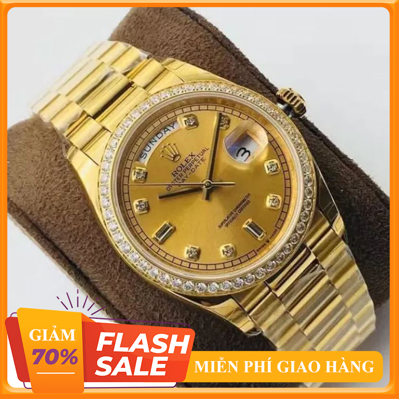 {LAZADA ĐỒNG HỒ HÀNG HIỆU } Đồng Hồ Nam Rolex142 Automatic Mặt Đính Đá - Size 36mm - Fullbox + Thẻ Bảo Hành