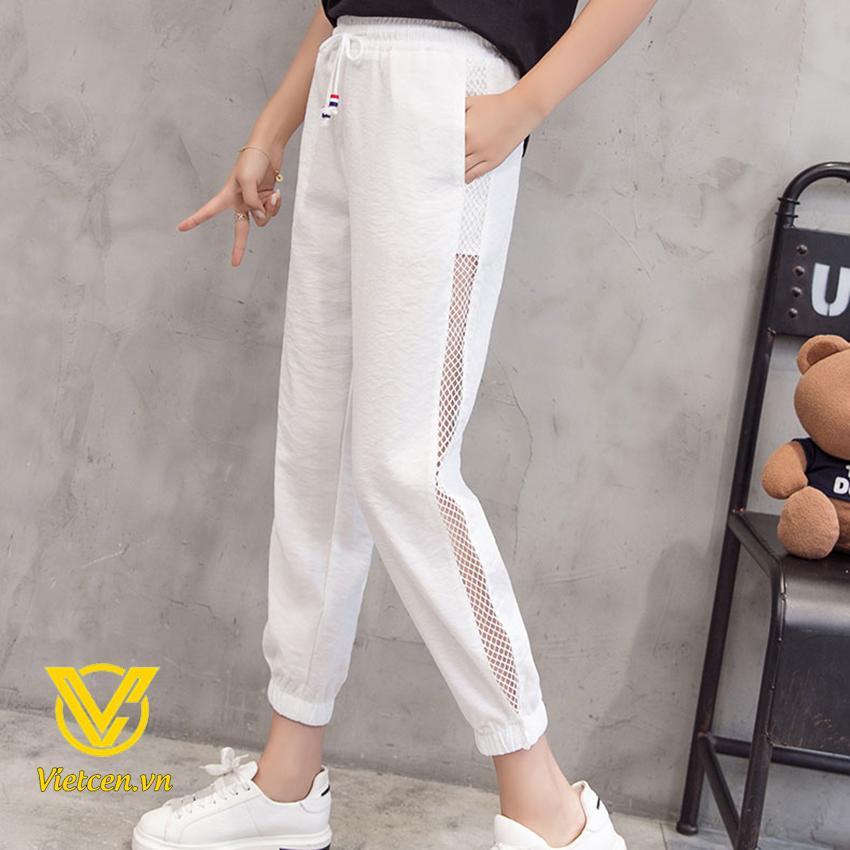 Quần jogger đũi hàn phối lưới sườn dáng dài, bo gấu cá tính
