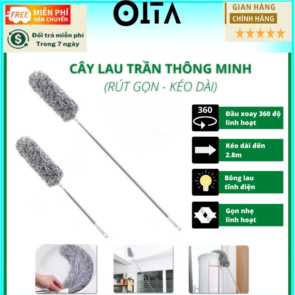 { lᴏại 1 } Chổi quét trần nhà thông minh , Cây quét mạng nhện , Chổi quét bụi đa năng cán inox dài 2m8 có thể rút gọn