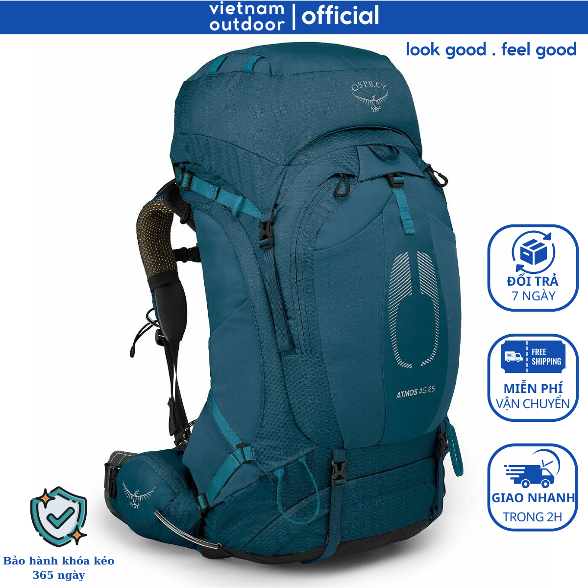 Balo Leo Núi Du Lịch OSPREY ATMOS AG 65 Có Trợ Lực Áo Mưa Đi Kèm Ngăn Chưa Rộng Rãi