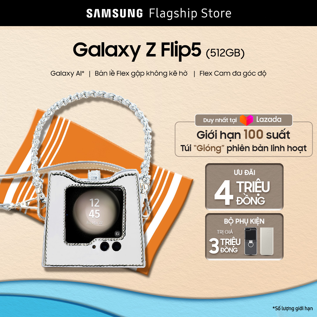 Bộ sưu tập điện thoại samsung galaxy z flip5 tặng túi luu vietanh - điện thoại ai - bản lề flex gập không kẽ hở - flex cam đa góc độ