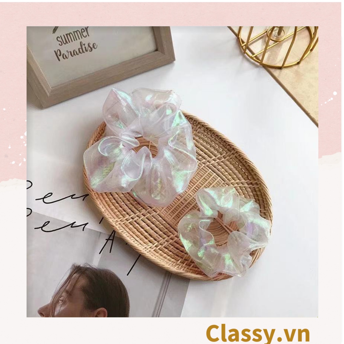 Classy Dây cột tóc phi bóng trơn màu trắng, có thể làm phụ kiện đeo tay cho bạn nữ PK1168