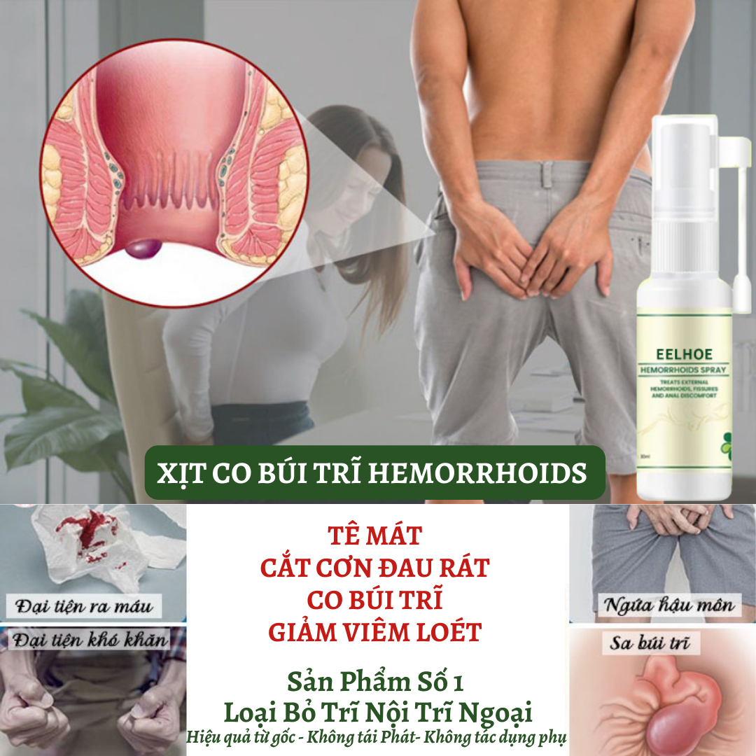 Xịt tiêu trĩ hemorrhoids spray 30ml eelhoe co búi trĩ, giảm đau, ngứa vùng hậu môn, giảm đau rát và làm co búi trĩ