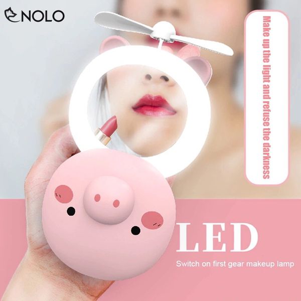 Quạt Mini Cầm Tay Gương Soi Kèm Đèn Phát Sáng
