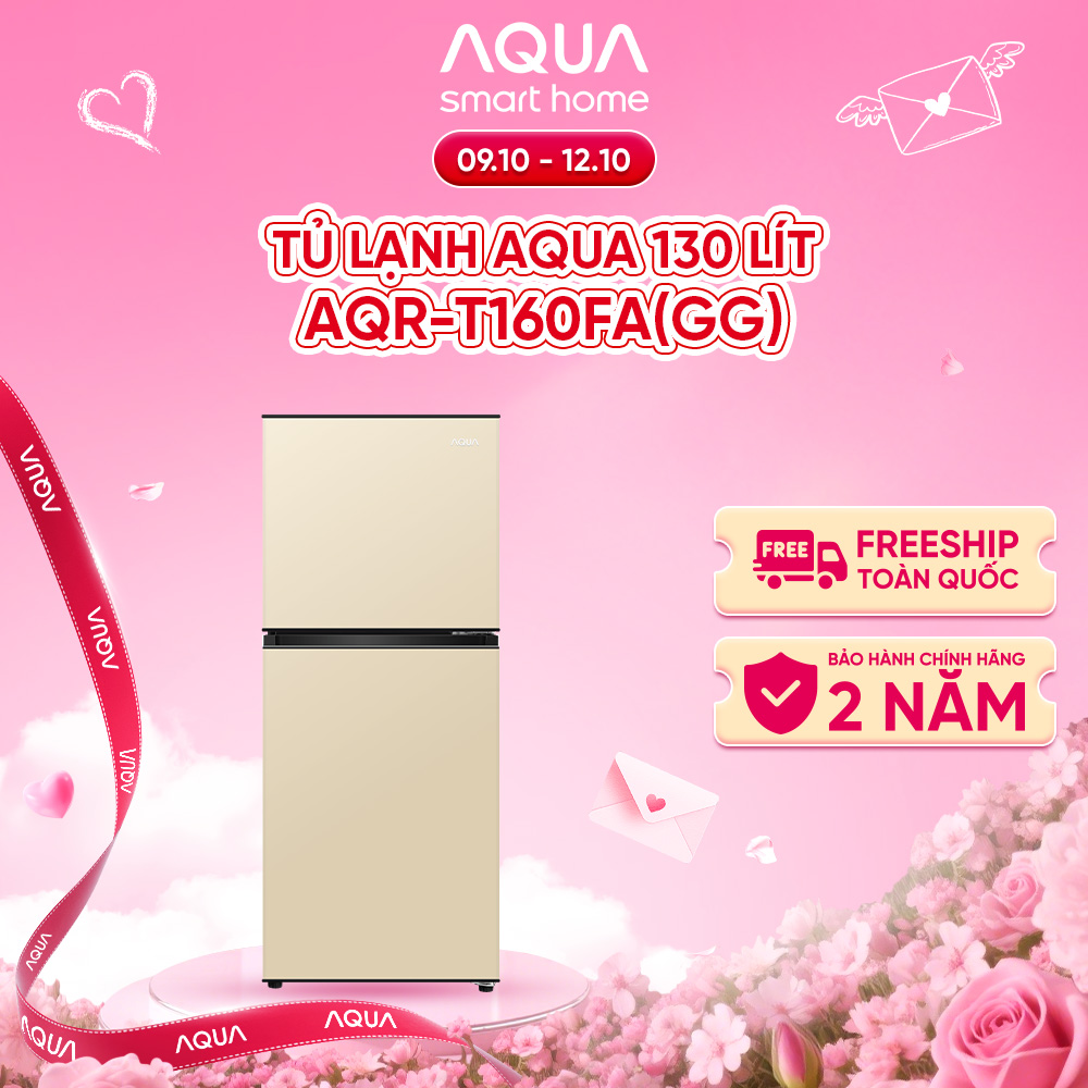 [SẢN PHẨM MỚI 2025I] Tủ lạnh AQUA 130 lít ngăn đá trên AQR-T160FA(GG)  - Màu Be - Freeship toàn quốc - Bảo hành 2 năm