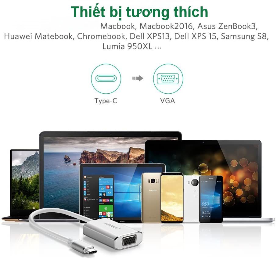 Cáp chuyển đổi USB type C sang VGA dài 25cm UGREEN CM114 40866 Cáp chuyển đổi USB type C sang VGA dài 25cm UGREEN CM114 40866