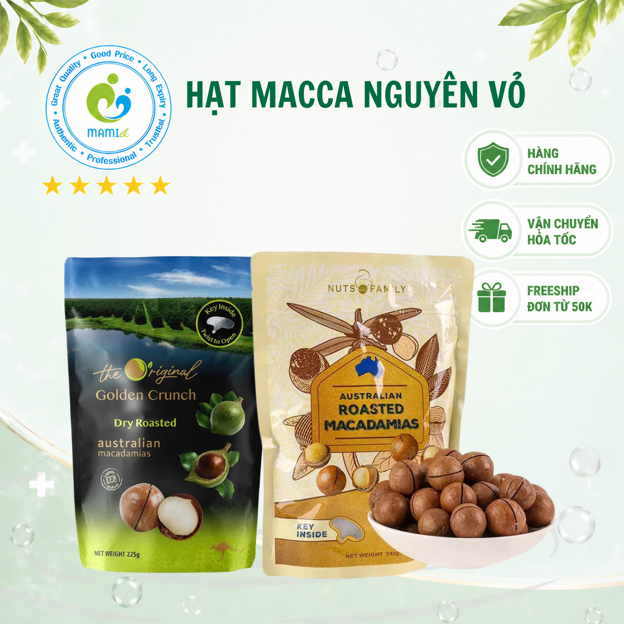 Hạt macca (225g) nguyên vỏ giúp đẹp da, giảm cholesterol, tốt cho tim mạch Macadamias Australia, Úc