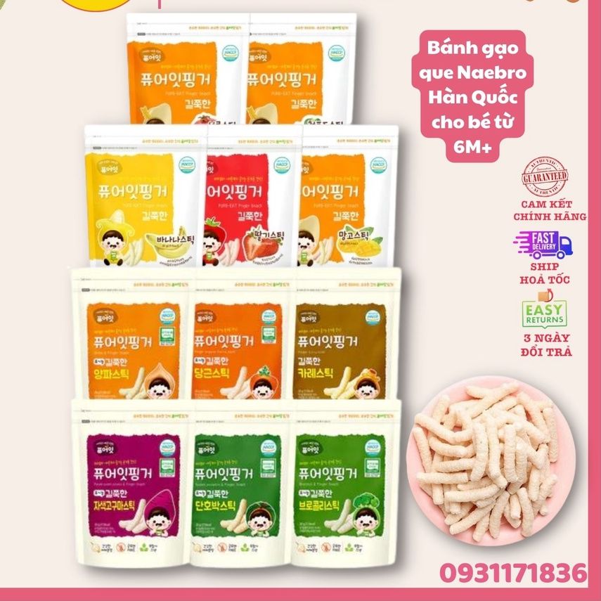 Bánh gạo hữu cơ DẠNG QUE Naebro Pure Eat cho bé ăn dặm từ 6M+ Hàn Quốc 30g