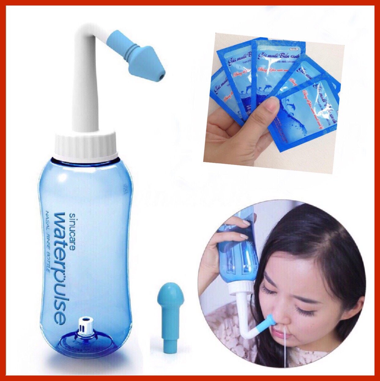 COMBO BÌNH RỬA MŨI THƯƠNG HIỆU WATER PULSE + 5 GÓI MUỐI BIỂN SINH LÝ THÔNG SẠCH MŨI NGĂN NGỪA VIÊM XOANG, BÌNH XỊT RỬA MŨI