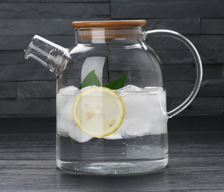 Ấm trà thủy tinh nắp gỗ tre có zoăng cao su 1600ml