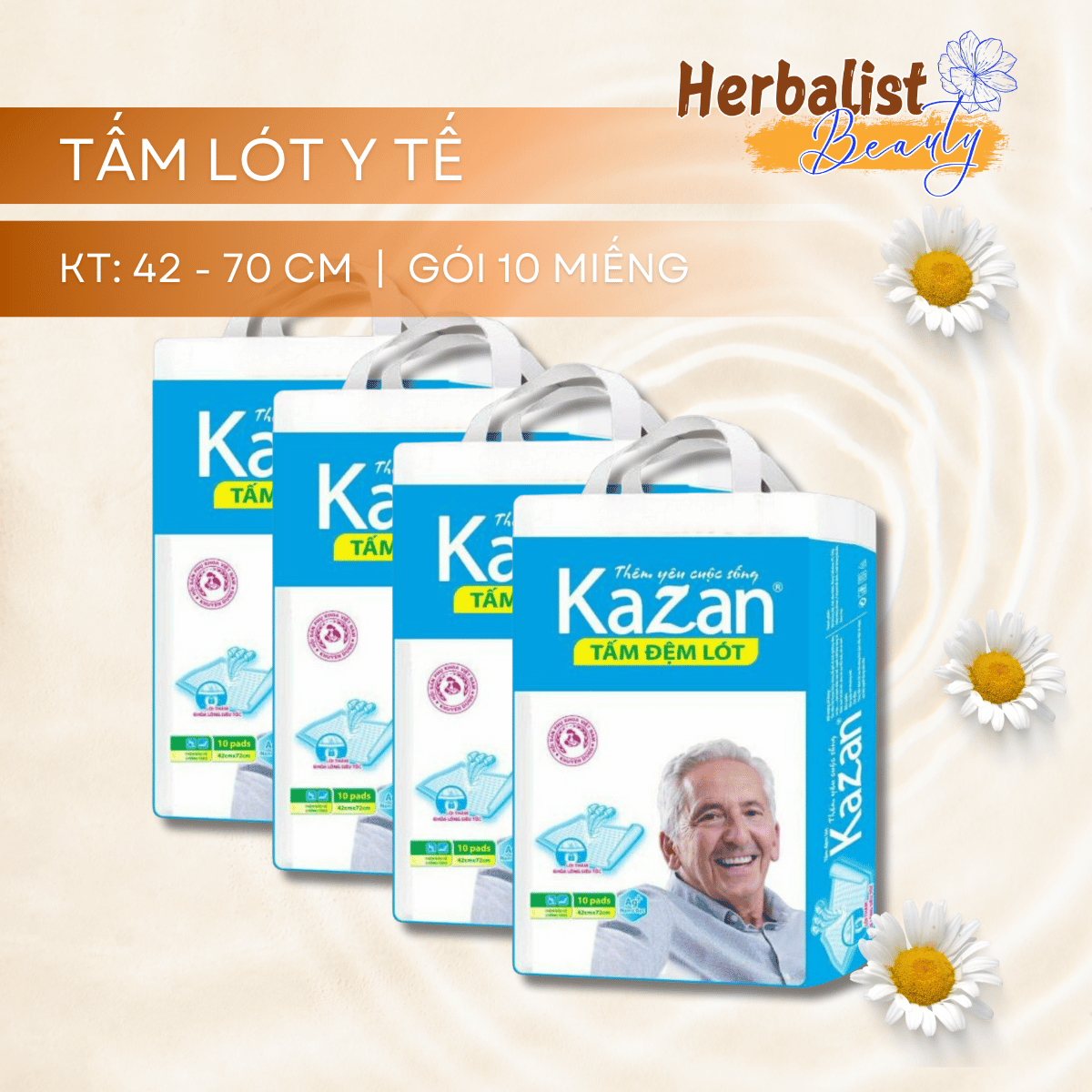  Tấm Lót Y Tế Kazan Thấm Hút Chống Hăm Người Lớn Người Già Sản Khoa   Gói 10 Miếng 42cmx72cm  - Tã Bỉm HuyGo 