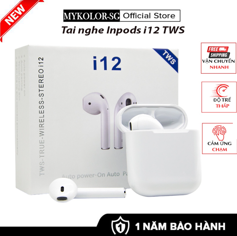 Tai nghe bluetooth i12 không dây full chức năng, có mic đàm thoại cho các dòng máy - bảo hành 12th