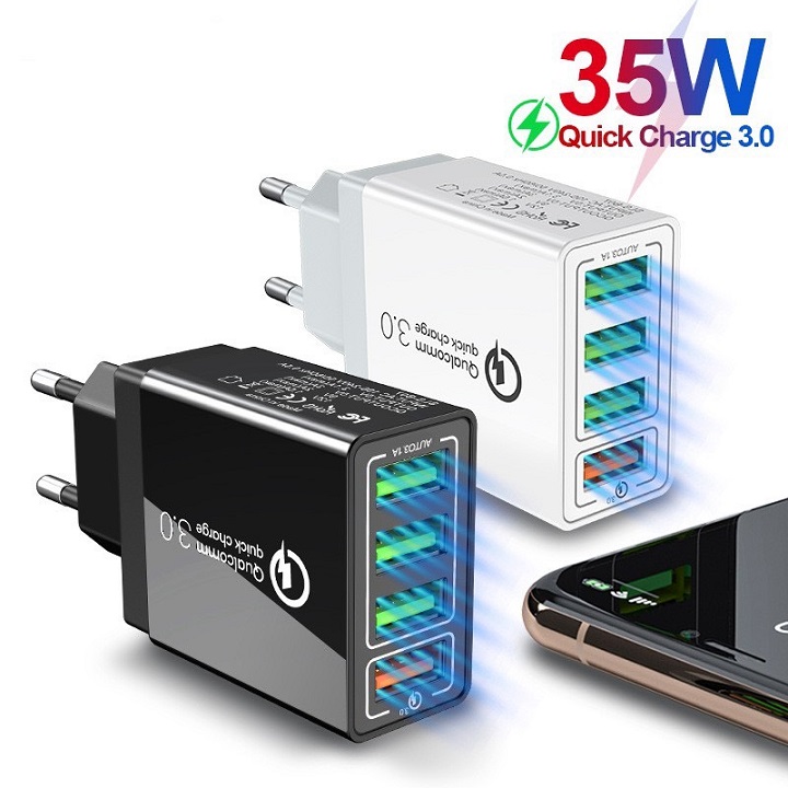 Củ Sạc 4 Cổng USB Bảo Vệ Chống Quá Tải Ngắn Mạch Quá Dòng Quá Áp cốc sạc điện thoại iphone ipad sạc máy tính bảng cốc sạc điện thoại củ sạc cho Samsung Hoco Xiaomi Oppo củ sạc có đèn led